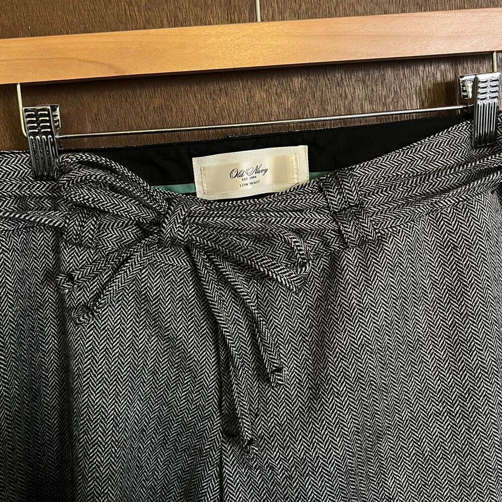 Y2K Old Navy Bow Detail Herringbone Wool Trousers with Low Rise
